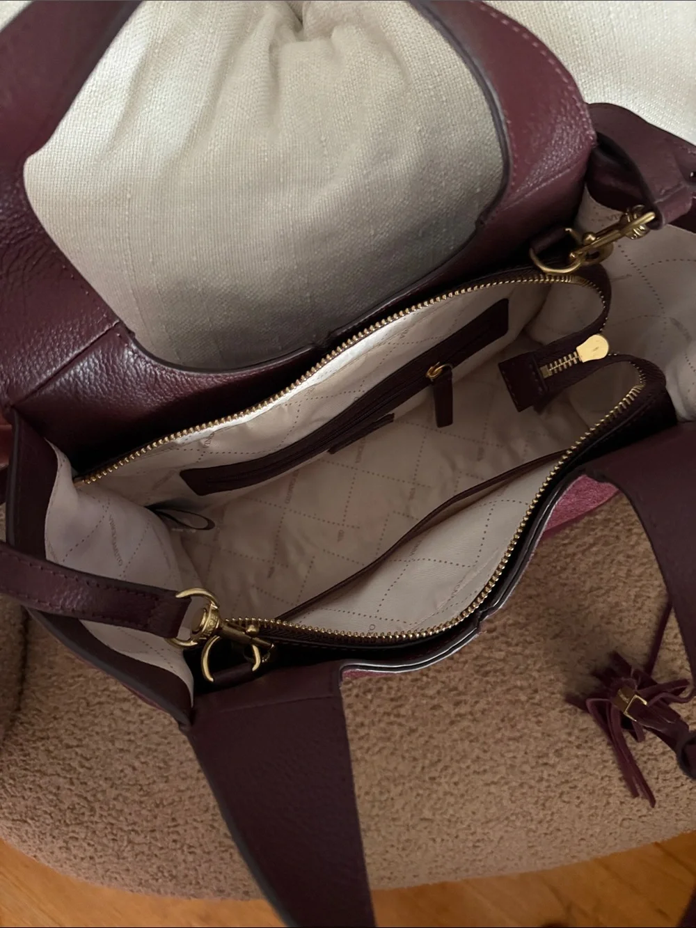 Vince Camuto Suede Tassel Shoulder Bag in Wine